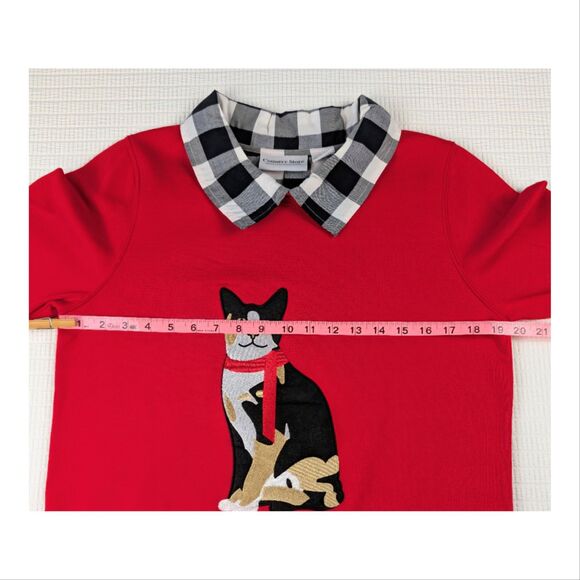 Country Store Womens Sweatshirt Small Embroidered Cat Layered Buffalo Plaid NWOT - Picture 8 of 9